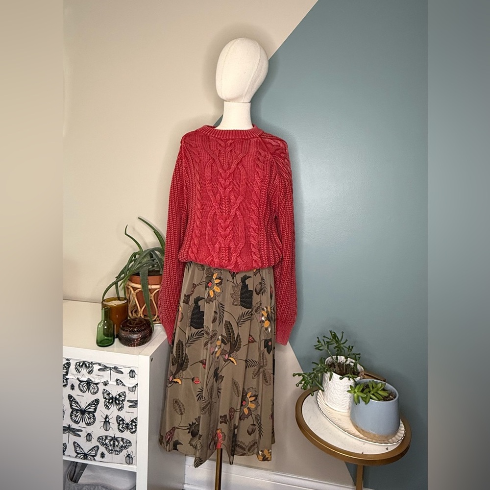 Free People Chunky Cable Knit Sweater Berry Red Cotton Cropped Cozy Knit Small - Picture 6 of 12
